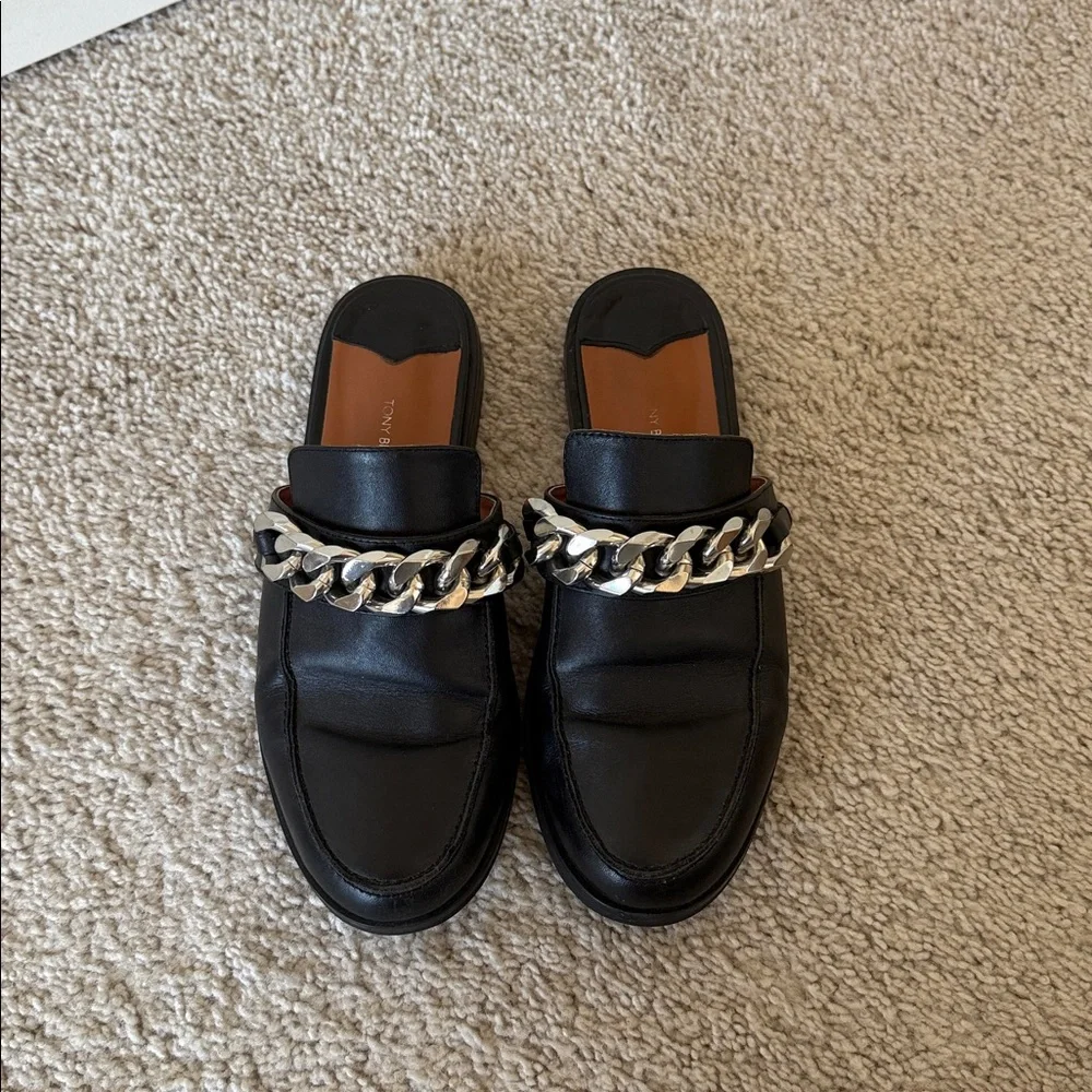 Tony Bianco Black Mules with Silver Chain - Picture 4 of 6